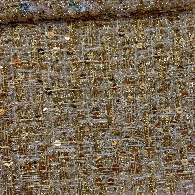 Gold Wire and Sequin Yarn-Dyed - đánh giá và giá Sewing Tweed Fabric