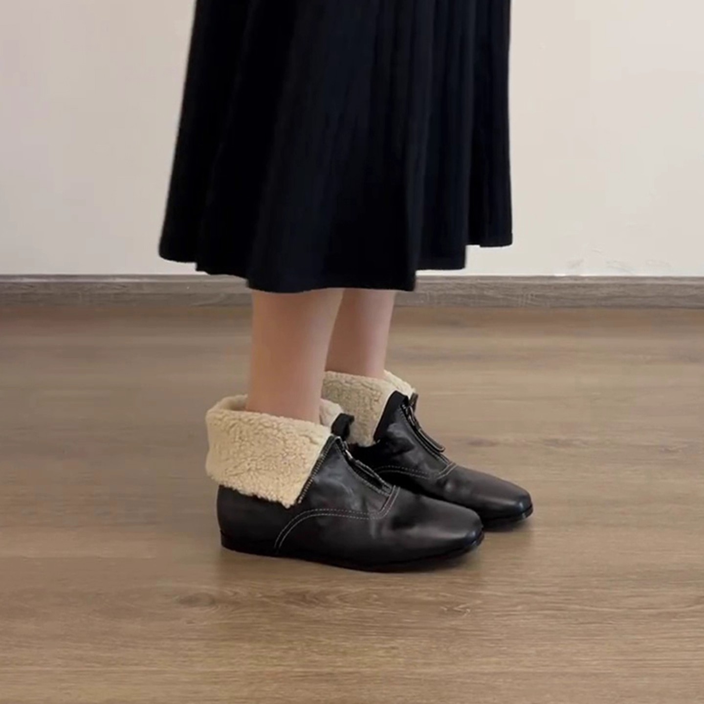 British style retro square toe - đánh giá và giá Sewing Front Zipper