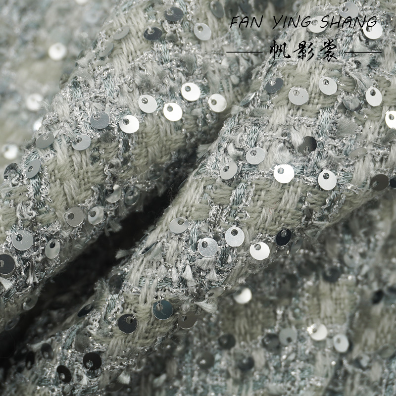 Silver Gray Glitter Sequins Tw - đánh giá và giá Sewing Tweed Fabric