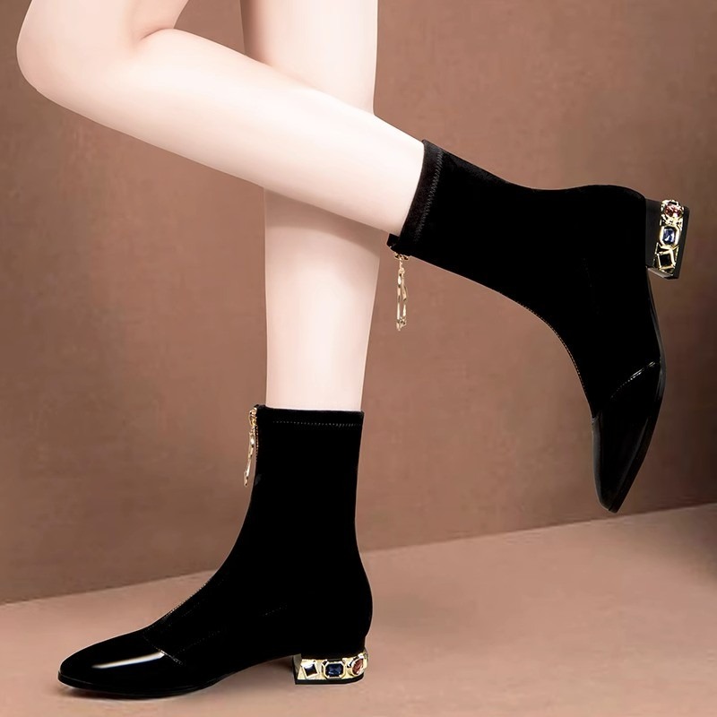 Women Shiny Sequin Ankle Boots - đánh giá và giá Sewing Front Zipper