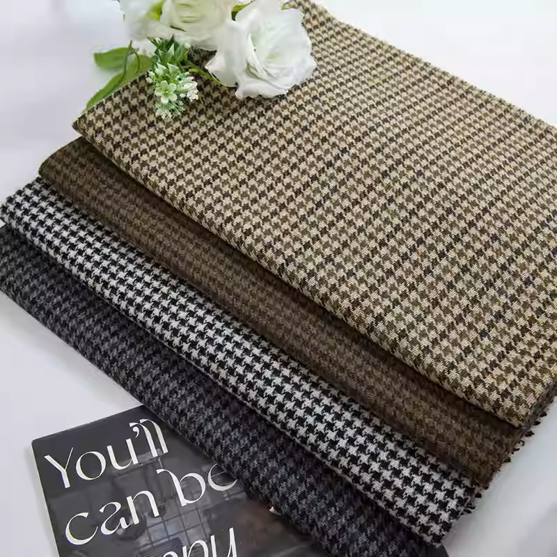 Light Coffee Small Houndstooth - đánh giá và giá Sewing Tweed Fabric