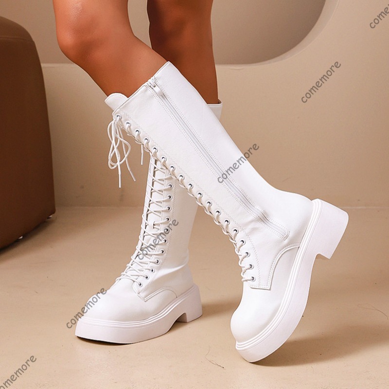 Women Vintage Knee High Platfo - đánh giá và giá Sewing Front Zipper