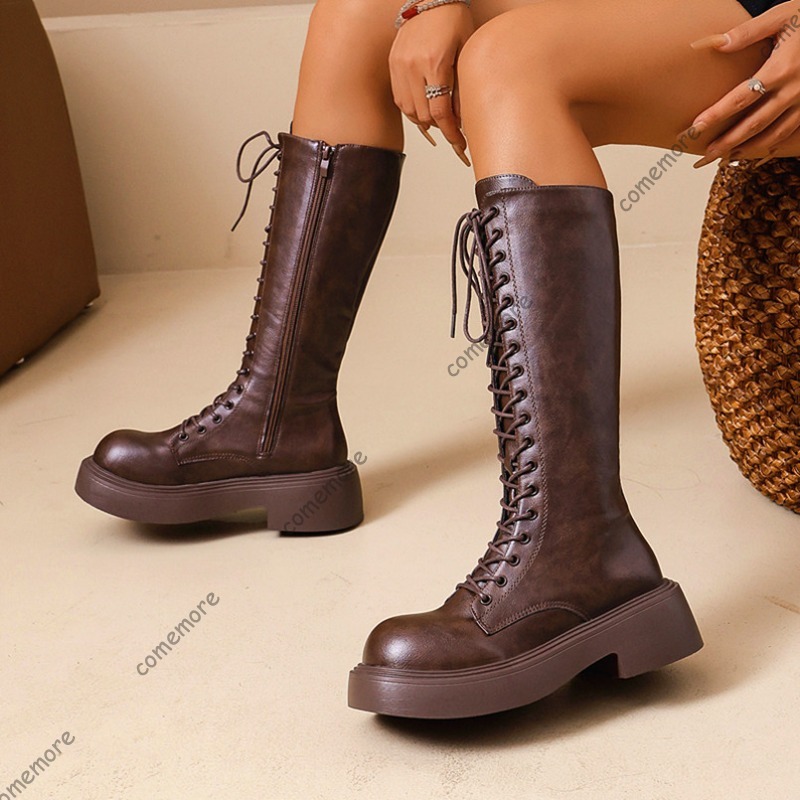 Women Vintage Knee High Platfo - đánh giá và giá Sewing Front Zipper
