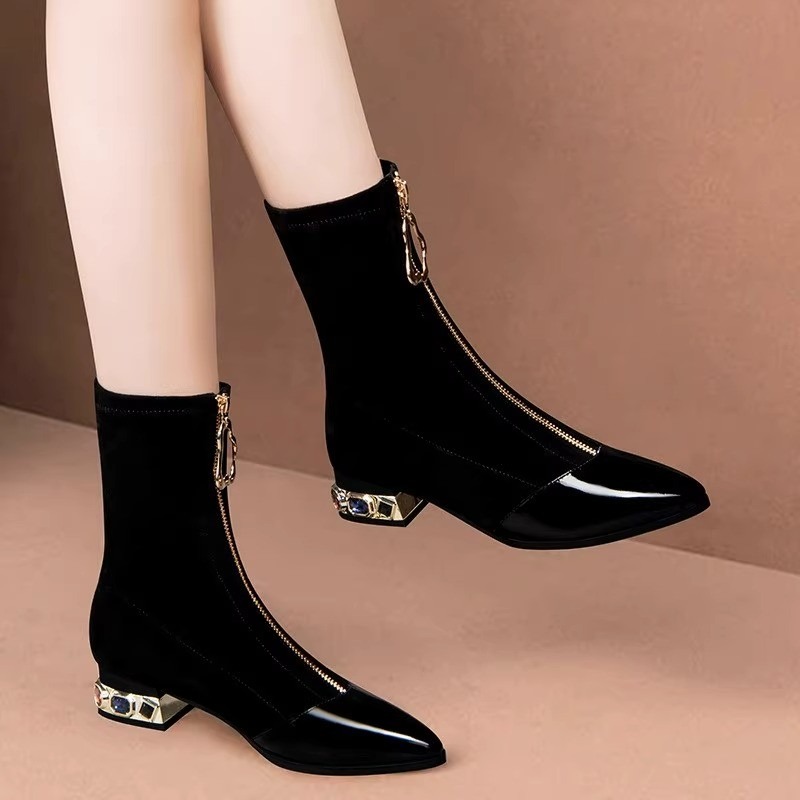 Women Shiny Sequin Ankle Boots - đánh giá và giá Sewing Front Zipper