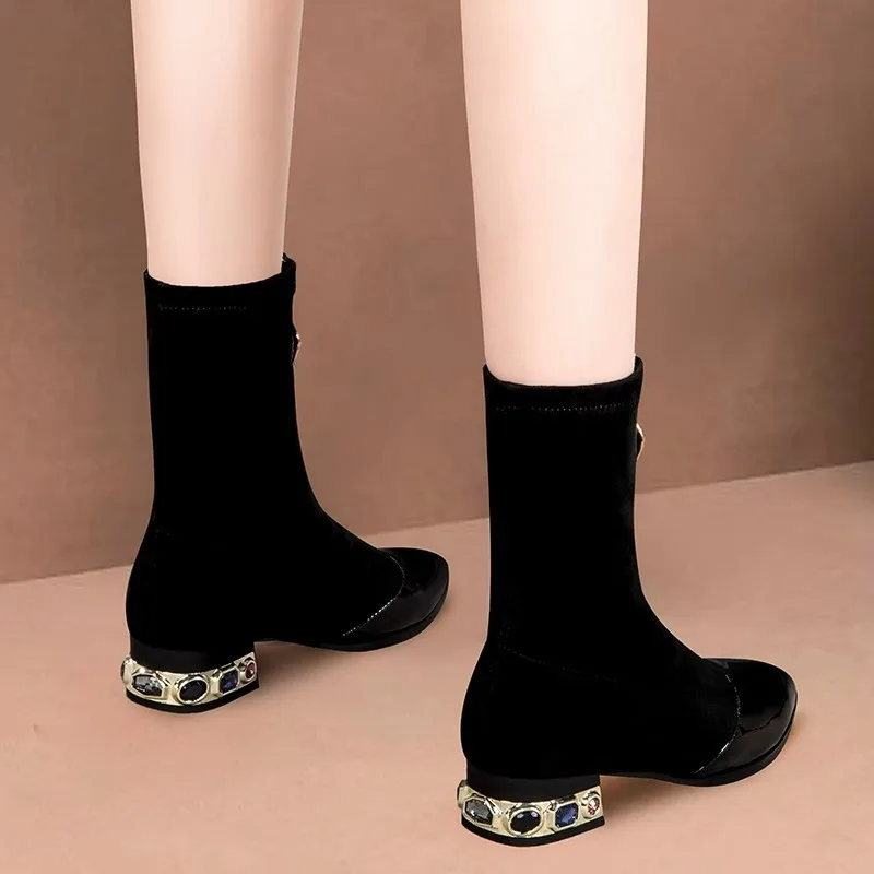 Women Shiny Sequin Ankle Boots - đánh giá và giá Sewing Front Zipper